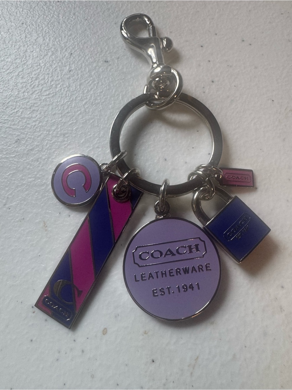 COACH Purple Enamel Leatherware Charm Keyring